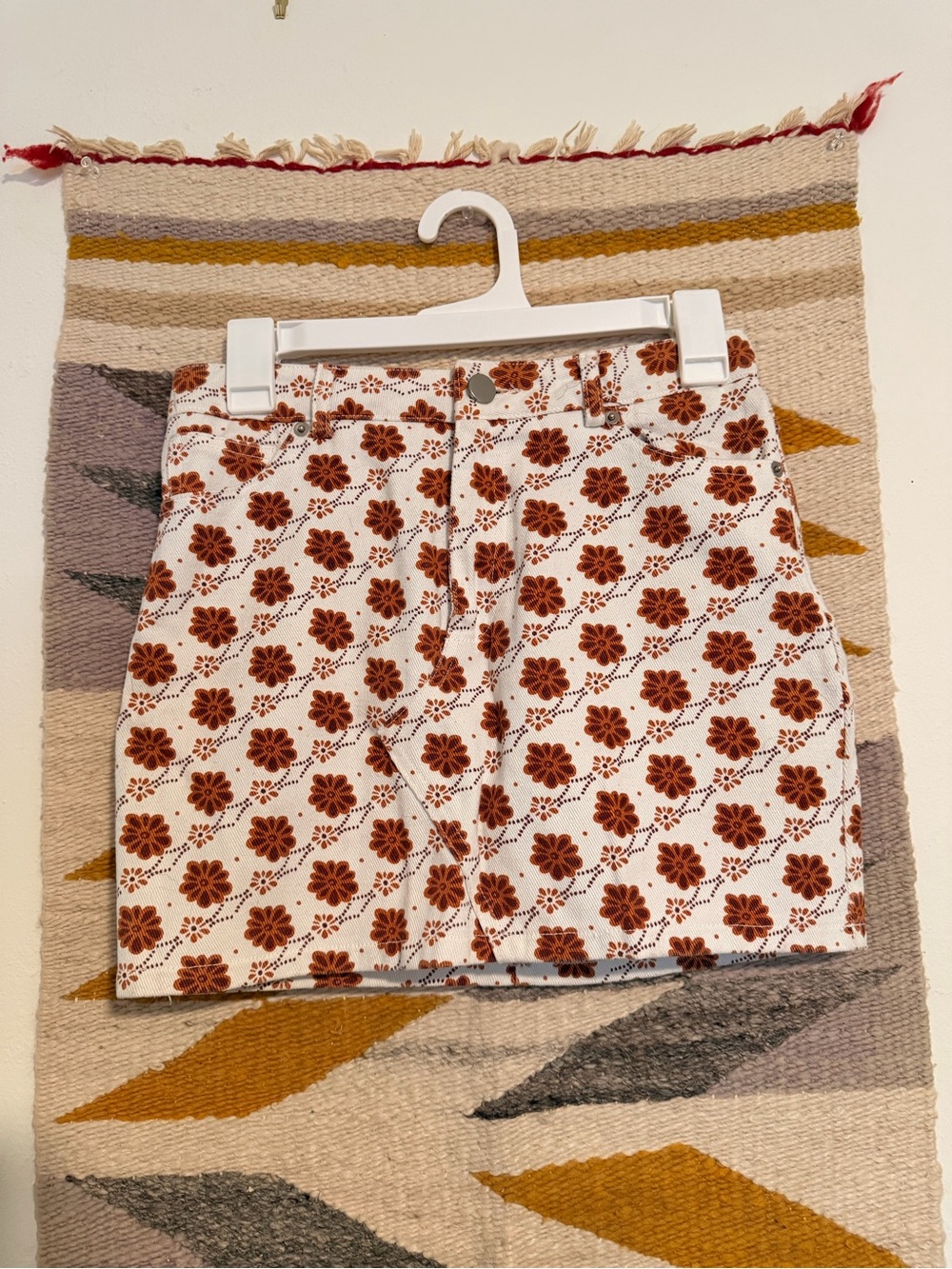Forever 21 White Mini Skirt with Brown/Orange Floral Print